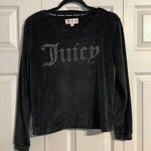 JUICY COUTURE Size Small Black Velour Sleepwear Sweatshirt Loungewear Bling